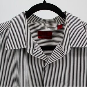 Alfani Fitted XXL $59 Black White Pinstripe Performance Button Front Dress Shirt